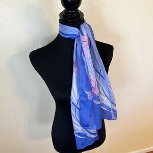 Vintage Blue Iris Flower Womens Neck Scarf Poly 1980s Style